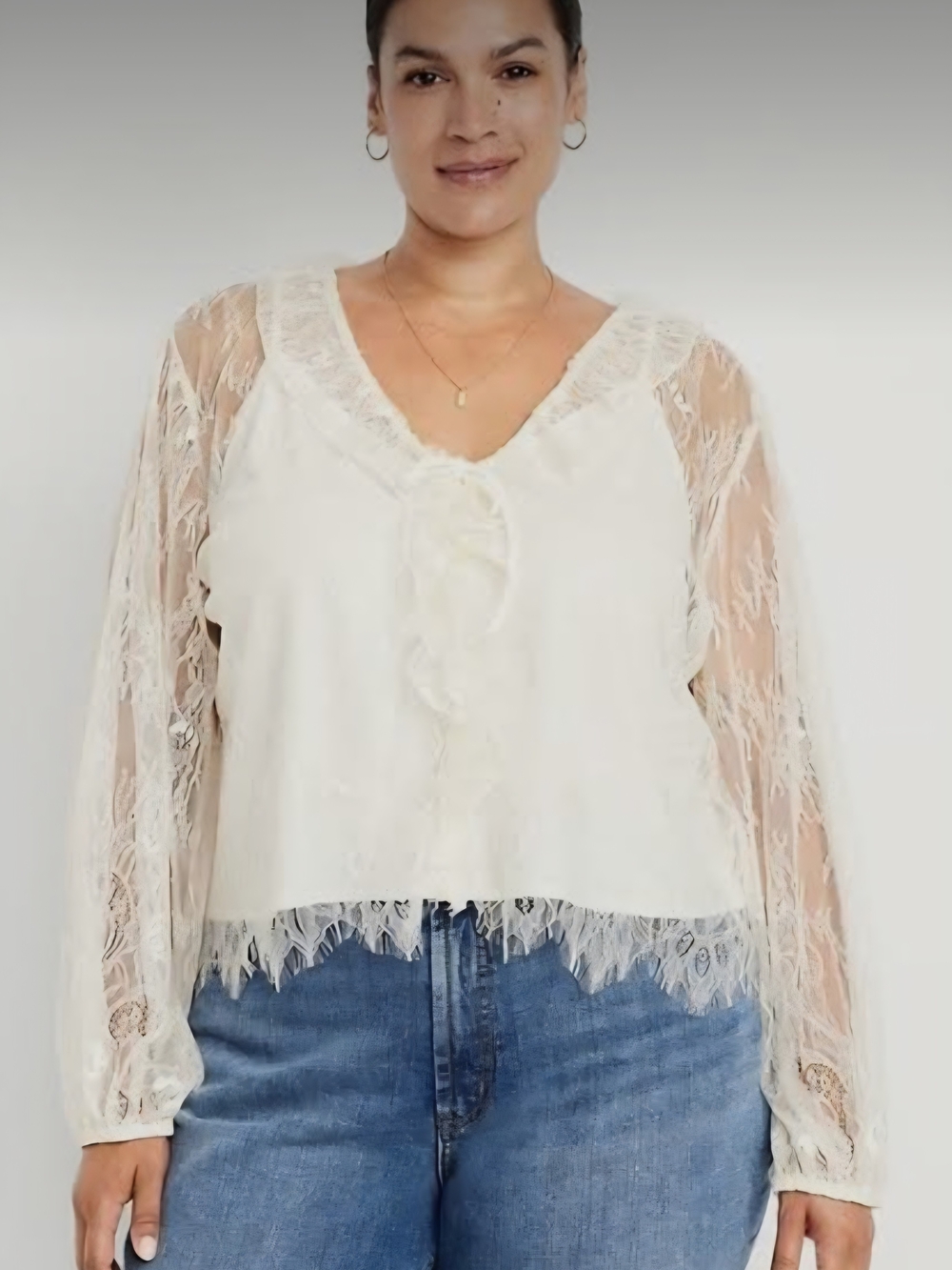 Old Navy Long-Sleeve Lace V-Neck Lined Top White XXL Tall